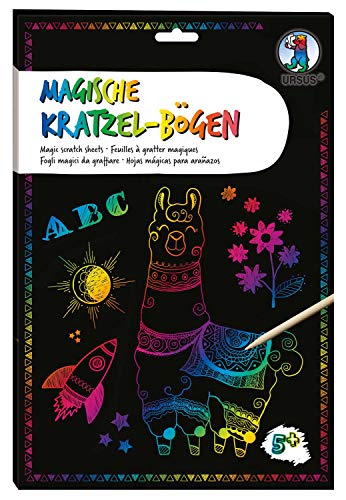 Ursus 24554600F - Magische Kratzel, DIN A4, schwarz, mit Regenbogen Effekt, 10 Bogen 250 g/qm, inklusive 1 Bambusstift und Kratzanleitung, ideal als Geschenk, bunt von Ursus