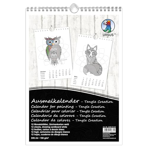 Ursus 24900000 - Ausmalkalender Tangle Creation A4, 190 g/m², 12 Monatsblätter bedruckt mit Tiermotiven, zum Ausmalen mit Buntstiften, Aquarellstiften, Brushstiften und Filzstiften Ursus 24900000 - Ausmalkalender Tangle Creation A4, 190 g/m², 12 Monatsblätter bedruckt mit Tiermotiven, zum Ausmalen mit Buntstiften, Aquarellstiften, Brushstiften und Filzstiften von Ursus