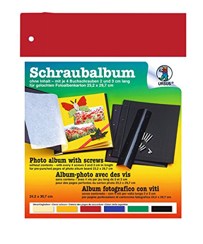 Ursus 25400022 - Schraubalbum, rubinrot, ca. 24,2 x 30,7 cm, mit stabilem Cover und 4 Buchschrauben, einzeln eingeschweißt, zum Einbinden von gelochtem Fotoalbenkarton von Ursus