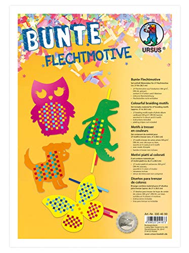 Ursus 3354699 - Bunte Flechtmotive, Material für 27 Motive, in 9 verschiedenen Farben, ca. 21 x 28,5 cm, aus Fotokarton, inklusive Bastelanleitung, kreative Beschäftigung für Kinder, ideal als Geschenk von Ursus