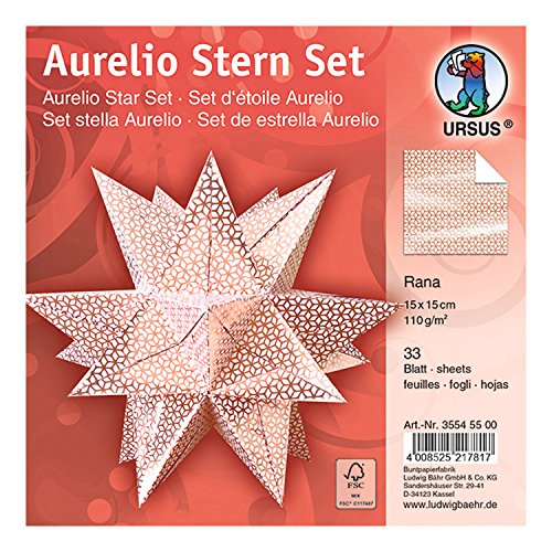Ursus 35545500F - Faltblätter Aurelio Stern Rana, weiß / rosé, 33 Blatt, aus Shimmer Papier 110 g/qm, ca. 15 x 15 cm, Vorderseite mit Veredelung, ideal als Weihnachtsdeko Ursus 35545500F - Faltblätter Aurelio Stern Rana, weiß / rosé, 33 Blatt, aus Shimmer Papier 110 g/qm, ca. 15 x 15 cm, Vorderseite mit Veredelung, ideal als Weihnachtsdeko von Ursus