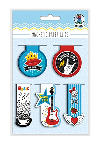 Ursus 43000004 - Magnetic Paper Clips Rockstar, magnetische Lesezeichen und Dekoclips für Bücher, 5 Stück in 5 verschiedene Designs, ideal als Geschenk und tolles Accessoire für Terminplaner von Ursus