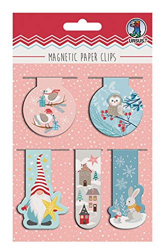 Ursus 43000006 - Magnetic Paper Clips Frosty, zum Markieren von Unterlagen oder als Lesezeichen, 5 Stück in 5 Designs, ideal als Geschenk und als Accessoire für Terminplaner, Alben und Bücher von Ursus