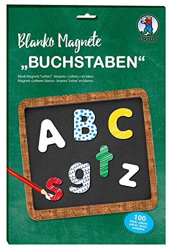 Ursus 43120099 - Blanko Magnet Buchstaben, weiß, 100 Stück, ca. 3,2-4,3 cm, zum Selbstgestalten, lehrreicher Spielspaß für Jungen und Mädchen, ideal als Geschenk für die Einschulung, bunt von Ursus