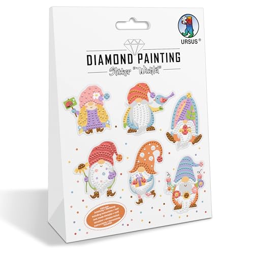 Ursus 43490004 - Diamond Painting Sticker "Wichtel", Aufkleber mit verschiedenen Designs, Bastelset mit 2 Stickerbogen und passendem Werkzeug, 15 x 10 cm von Ursus