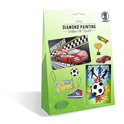 Ursus 43510003 - Diamond Painting Creative Set "Sports", Bastel-Set für Kinder zum kreativen Gestalten von Bildern, Anhängern und Stickern mit Diamanten von Ursus