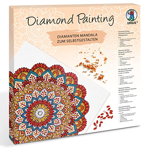 Ursus 43520006F - Diamond Painting Mandala Set 6, Bastelset mit Steinchen in Rot-, Orange- und Petroltönen zum Selbstgestalten, eine Leinwand ca. 30 x 30 x 1,5 cm groß von Ursus