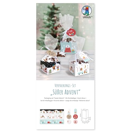 Ursus 51290000F - Verpackungs-Set "Süßer Advent", 6 Geschenkschachteln in verschiedenen Designs, inkl. Zellglasbeutel und Anhänger, für Kekse, Weihnachtsgebäck, Christstollen von Ursus