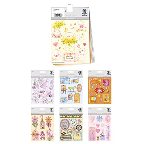 Ursus 56330004 - 3D-Sticker Set Girly, Set mit 7 verschiedenfarbigen Stickerbogen, selbstklebend, leicht abziehbar, geeignet zur Kartengestaltung von Ursus