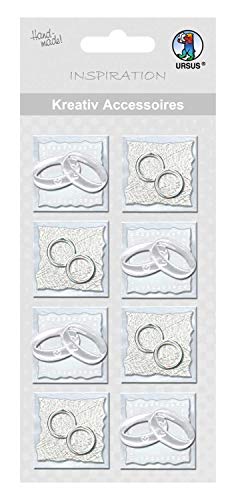 Ursus 564000129 - Kreativ Accessoires, Hochzeitsring, silber, 8 Stück, selbstklebend, aus verschiedenen hochwertigen Materialien, zum Verzieren und Dekorieren von Scrapbooking, Karten und Geschenke von Ursus
