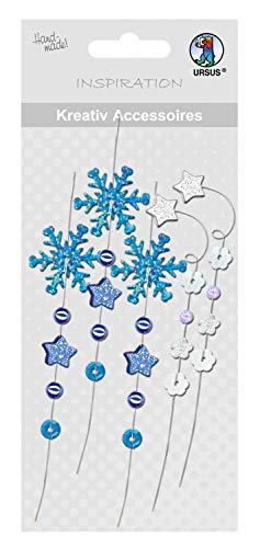 Ursus 564000172 - Kreativ Accessoires, Schneeflocke, blau, 5 Stück, selbstklebend, aus verschiedenen hochwertigen Materialien, zum Dekorieren von Karten und Geschenke von Ursus