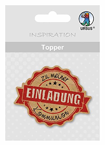 Ursus 56730014 - Topper, Einladung zu meiner Kommunion, ca. 6,5 cm, 8 Stück, aus Kraftkarton, einseitig bedruckt, geeignet für Scrapbooking, Kartengestaltung und Dekoration von Geschenken von Ursus