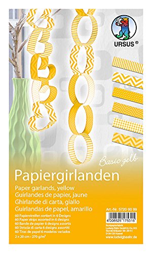 Ursus 57200099 - Papiergirlanden Basic, 60 beidseitig bedruckte Papierstreifen, 6 Meter, gelb von Ursus