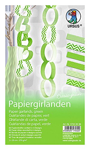 Ursus 57250099 - Papiergirlanden Basic, 60 beidseitig bedruckte Papierstreifen, 6 Meter, grün von Ursus