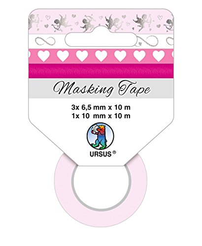 Ursus 58850003 - Masking Tape 4er Set Liebe, 4 Rollen mit 4 verschiedenen Motiven, Klebeband aus Papier, lösungsmittel und säurefrei, ideal für vielseiitige Bastelarbeiten von Ursus