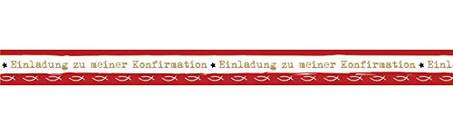 Ursus 590500142 - Masking Tape Young Spirit Einladung zu meiner Konfirmation, rot, ca. 15 mm x 10 m, Klebeband aus Reispapier, einseitig bedruckt, Lösungsmittel- und säurefrei, ideal für Scrapbooking von Ursus