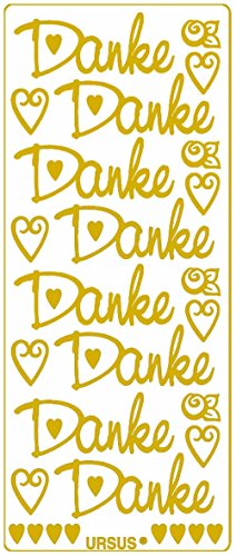 Ursus 59300076 - Kreativ Sticker, Danke groß, gold, 5 Blatt, selbstklebend, Ideal zur Kartengestaltung und zum Dekorieren von Geschenken, Stickerbogen ca. 10 x 23 cm von Ursus