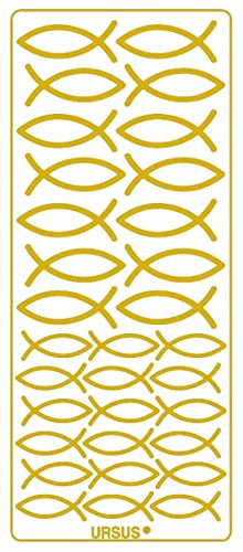 Ursus 59300090 - Kreativ Sticker, Fisch, gold, 5 Blatt, selbstklebend, Ideal zur Kartengestaltung und zum Dekorieren von Geschenken, Stickerbogen ca. 10 x 23 cm von Ursus