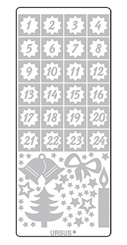 Ursus 593100125 - Kreativ Sticker Adventskalender, Weihnachtsmotiv silber, 5 Stickerbögen mit Zahlen von 1 24, selbstklebend, leicht abziehbar, zum Nummerieren von selbstgemachten Adventskalendern von Ursus