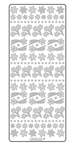 Ursus 59310066 - Kreativ Sticker, Sternschnuppen, silber, 5 Blatt, selbstklebend, Ideal zur Kartengestaltung und zum Dekorieren von Geschenken, Stickerbogen ca. 10 x 23 cm von Ursus