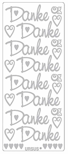 Ursus 59310076 - Kreativ Sticker, Danke groß, silber, 5 Blatt, selbstklebend, Ideal zur Kartengestaltung und zum Dekorieren von Geschenken, Stickerbogen ca. 10 x 23 cm von Ursus