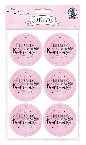 Ursus 59510003F - Sticker Einladung zu meiner Konfirmation, rosa, 24 Stück, selbstklebend, Durchmesser ca. 4,8 cm, ideal für Scrapbookung, Kartengestaltung und zur Dekoration von Ursus