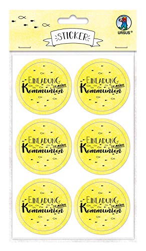 Ursus 59510007F - Sticker Einladung zu meiner Kommunion, citronengelb, 24 Stück, selbstklebend, Durchmesser ca. 4,8 cm, ideal für Scrapbookung, Kartengestaltung und zur Dekoration von Ursus