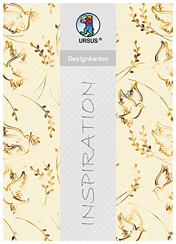 Ursus 59914603 - Designkarton, Charity, Tauben, gold, DIN A4, 200 g/qm, 5 Blatt, mit Banderole, aus Starlight, Pearl Effekt mit Heißfolienprägung, ideal für kreatives Basteln von Ursus