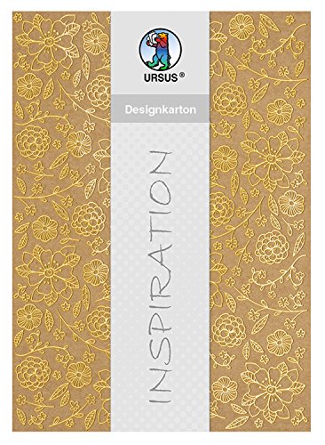 Ursus 62384601F - Designkarton, Selection, Blumen, gold, DIN A4, 250 g/qm, 25 Blatt, aus Kraftkarton, einseitig folienveredelt, ideal für kreative Bastelarbeiten von Ursus