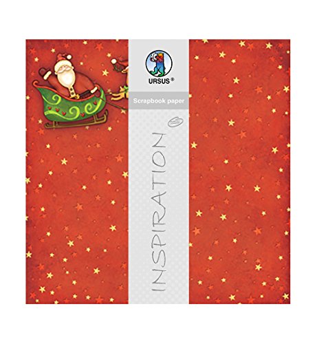 Ursus 703000143 - Premium Glitter Scrapbook paper, Santa Claus, ca. 30,5 x 30,5 cm, 190 g/qm, 5 Blatt mit Banderole, beidseitig bedruckt, Vorderseite mit Glitter veredelt, Motiv 143 von Ursus