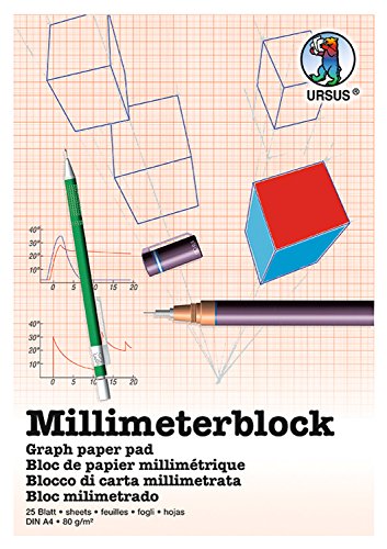 Ursus 7054600 - Millimeterblock, DIN A4, 80 g/qm, 25 Blatt, Raster 1 mm, roter Druck, mit Gitternetz, aus holzfreiem, weißen Schreibpapier, ideal für technische Zeichnungen Ursus 7054600 - Millimeterblock, DIN A4, 80 g/qm, 25 Blatt, Raster 1 mm, roter Druck, mit Gitternetz, aus holzfreiem, weißen Schreibpapier, ideal für technische Zeichnungen von Ursus