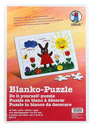 Ursus 8250000 - Blanko Puzzle, weiß, zum Ausmalen, ca. 21 x 29 cm, 30 Teile, mit Legerahmen, ideal für viele Mal- und Zeichentechniken geeignet von Ursus