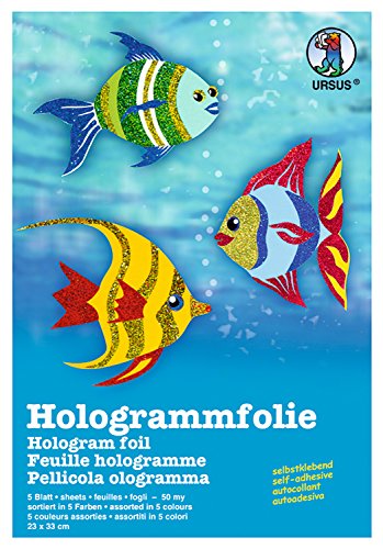 Ursus 8390099 - Hologrammfolie, ca. 23 x 33 cm, 50 µ, 5 Blatt in 5 verschiedenen Farben, einseitig bedruckt, selbstklebend, ideal für kreative Bastelarbeiten von Ursus