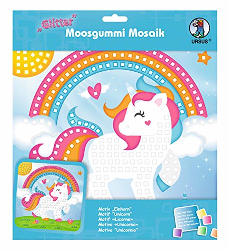 Ursus 8420011 - Moosgummi Mosaikbild Glitter, Einhorn, zum Gestalten eines Moosgummi Bildes, Set mit 432 Moosgummistickern in verschiedenen Farben, Vorlage, Aufsteller, inklusive Bastelanleitung, Mittel von Ursus