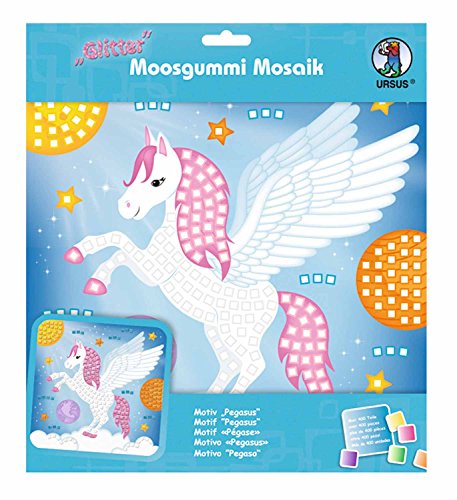 Ursus 8420015 - Moosgummi Mosaikbild Glitter, Pegasus, zum Gestalten eines Moosgummi Bildes, Set mit 432 Moosgummistickern in verschiedenen Farben, Vorlage, Aufsteller, inklusive Bastelanleitung, Mittel von Ursus