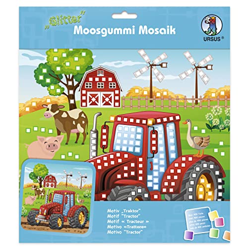 Ursus 8420017 - Glitter Moosgummi Mosaik-Bild "Traktor", Bastelset für ein Klebebild aus Moosgummi-Stickern, ca. 25 x 25 cm mit Aufsteller, Mittel von Ursus