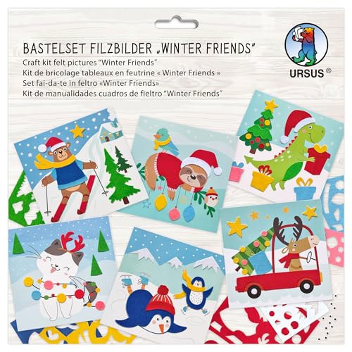 Ursus 8800003F - Bastelset Filzbilder Winter Friends, Set aus Motivkarten, Filzstanzteilen und Wackelaugen, inkl. Schritt für Schritt Anleitung von Ursus