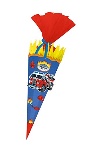 Ursus 9870009 - Schultüte Bastelset Easy Line, Feuerwehr, sechseckig, Höhe ca. 68 cm, Durchmesser ca. 20 cm, aus 3D Colorwellpappe 260 g/qm, alle Teile vorgestanzt, inklusive Bastelanleitung von Ursus