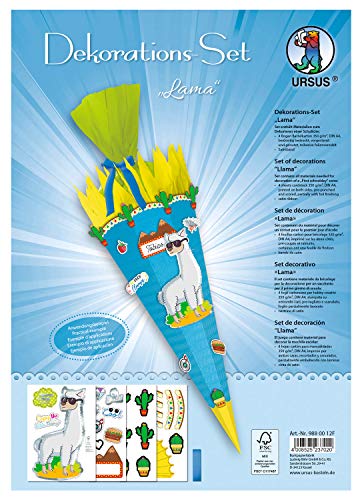 Ursus 9880012F - Dekorationsset Lama, 4 Bogen Bastelkarton DIN A4, beidseitig Bedruckt, vorgestanzt, genutet, teilweise beglittert oder veredelt, mit Satinband, Set zum Dekorieren Einer Schultüte Ursus 9880012F - Dekorationsset Lama, 4 Bogen Bastelkarton DIN A4, beidseitig Bedruckt, vorgestanzt, genutet, teilweise beglittert oder veredelt, mit Satinband, Set zum Dekorieren Einer Schultüte von Ursus