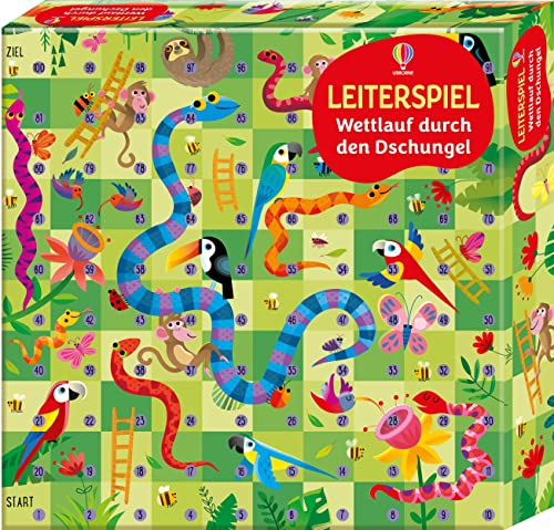 Leiterspiel: Wettlauf durch den Dschungel: Set mit Spielbrett, Spielfiguren und Würfel - ab 3 Jahren von Usborne