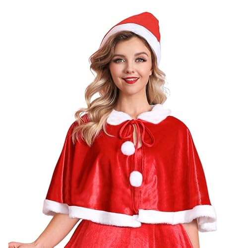 Ushiny Weihnachtsroter Umhang und Hut Weihnachtsumhänge Cosplay Schal Festival Kostüm Outfit Geschenke für Frauen von Ushiny