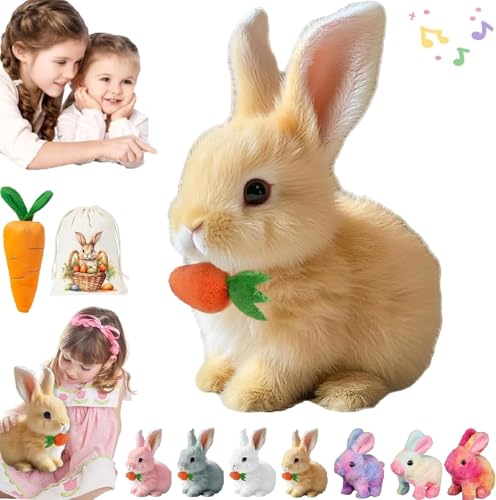 Usper Bunny Mein Realistisches Kaninchen Spielzeug FüR Kinder, HüPfender Hase Spielzeug Fanyil Bunnypal Ostergeschenke Kinder, Hasen Roboter Mit GeräUschen Bewegungen Wackeln (Gelb) von Usper