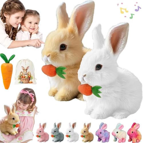 Usper Bunny Mein Realistisches Kaninchen Spielzeug FüR Kinder, HüPfender Hase Spielzeug Fanyil Bunnypal Ostergeschenke Kinder, Hasen Roboter Mit GeräUschen Bewegungen Wackeln (Gelb+Weiß) von Usper