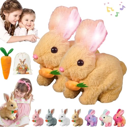 Usper Bunny Mein Realistisches Kaninchen Spielzeug FüR Kinder, HüPfender Hase Spielzeug Fanyil Bunnypal Ostergeschenke Kinder, Hasen Roboter Mit GeräUschen Bewegungen Wackeln (Gelb 2pcs) von Usper