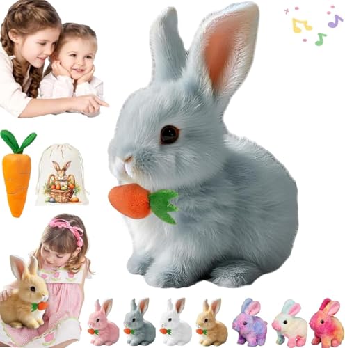 Usper Bunny Mein Realistisches Kaninchen Spielzeug FüR Kinder, HüPfender Hase Spielzeug Fanyil Bunnypal Ostergeschenke Kinder, Hasen Roboter Mit GeräUschen Bewegungen Wackeln (Grau) von Usper