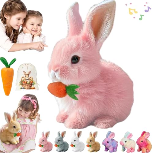 Usper Bunny Mein Realistisches Kaninchen Spielzeug FüR Kinder, HüPfender Hase Spielzeug Fanyil Bunnypal Ostergeschenke Kinder, Hasen Roboter Mit GeräUschen Bewegungen Wackeln (Rosa) von Usper