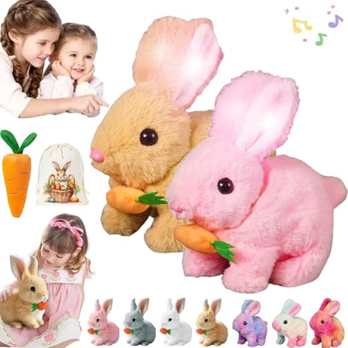 Usper Bunny Mein Realistisches Kaninchen Spielzeug FüR Kinder, HüPfender Hase Spielzeug Fanyil Bunnypal Ostergeschenke Kinder, Hasen Roboter Mit GeräUschen Bewegungen Wackeln (Rosa+Gelb) von Usper