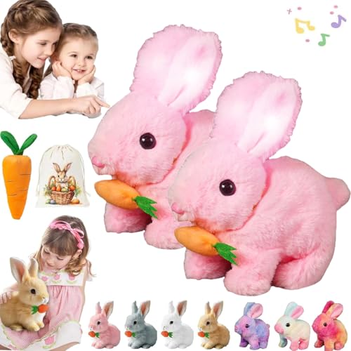 Usper Bunny Mein Realistisches Kaninchen Spielzeug FüR Kinder, HüPfender Hase Spielzeug Fanyil Bunnypal Ostergeschenke Kinder, Hasen Roboter Mit GeräUschen Bewegungen Wackeln (Rosa 2pcs) von Usper