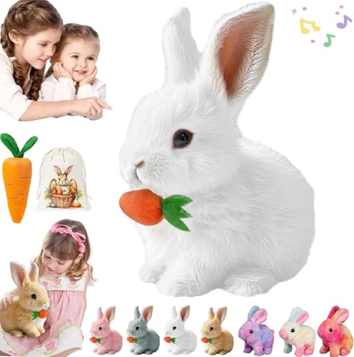 Usper Bunny Mein Realistisches Kaninchen Spielzeug FüR Kinder, HüPfender Hase Spielzeug Fanyil Bunnypal Ostergeschenke Kinder, Hasen Roboter Mit GeräUschen Bewegungen Wackeln (Weiß) von Usper