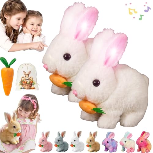 Usper Bunny Mein Realistisches Kaninchen Spielzeug FüR Kinder, HüPfender Hase Spielzeug Fanyil Bunnypal Ostergeschenke Kinder, Hasen Roboter Mit GeräUschen Bewegungen Wackeln (Weiß 2pcs) von Usper